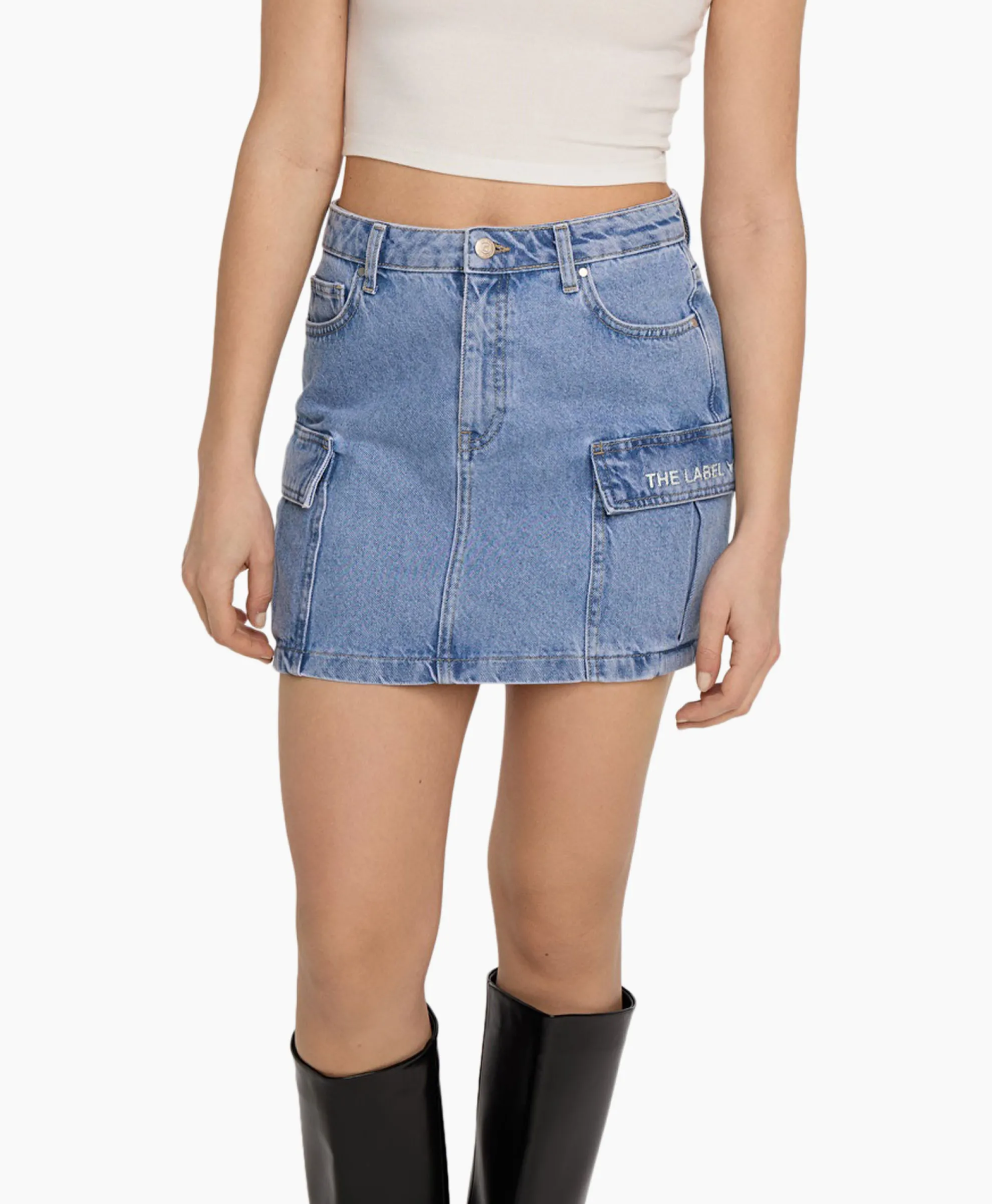 Alix The Label Minirok Woven Denim Cargo Blauw