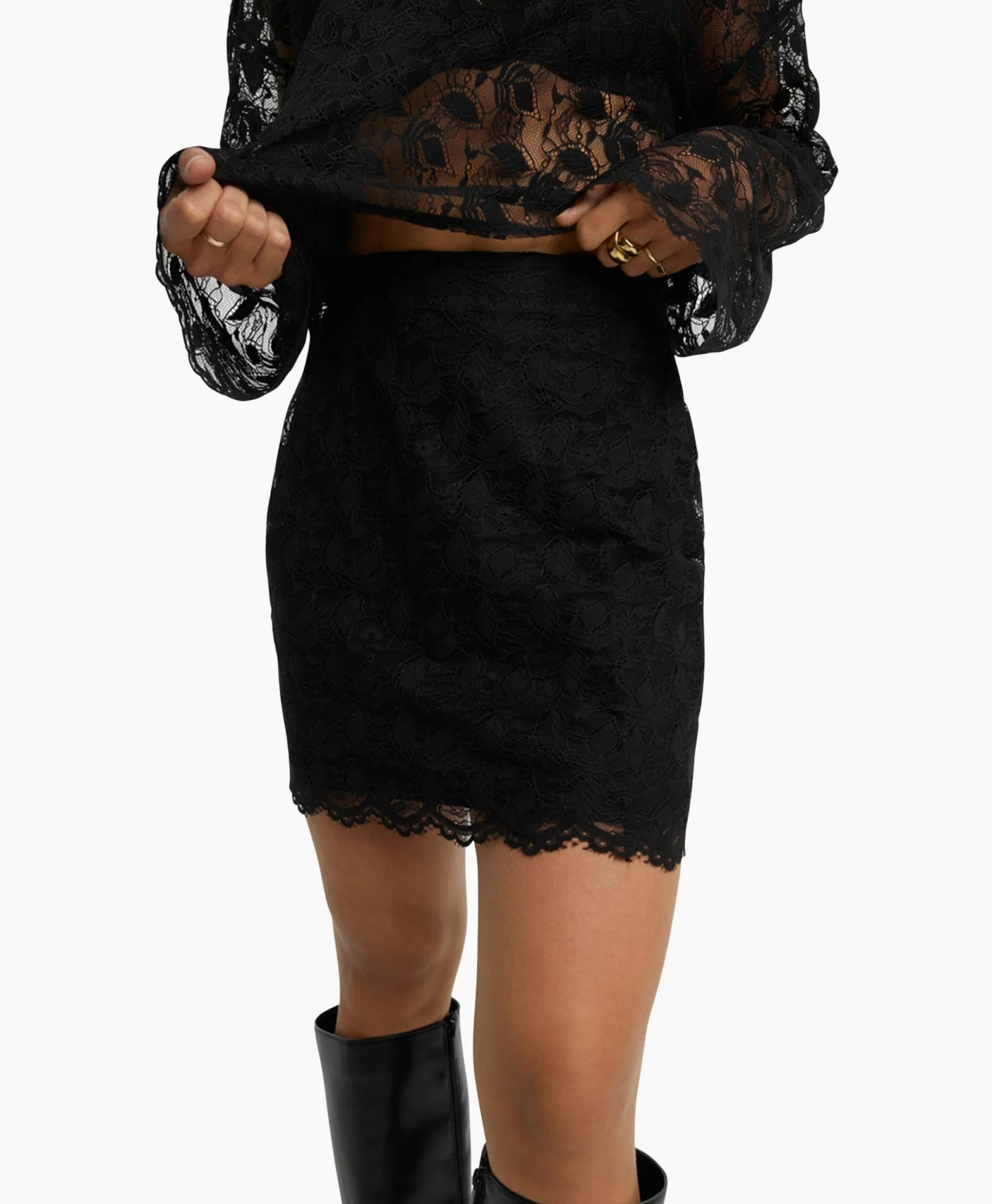 Alix The Label Minirok Ladies Woven Lace Mini Zwart