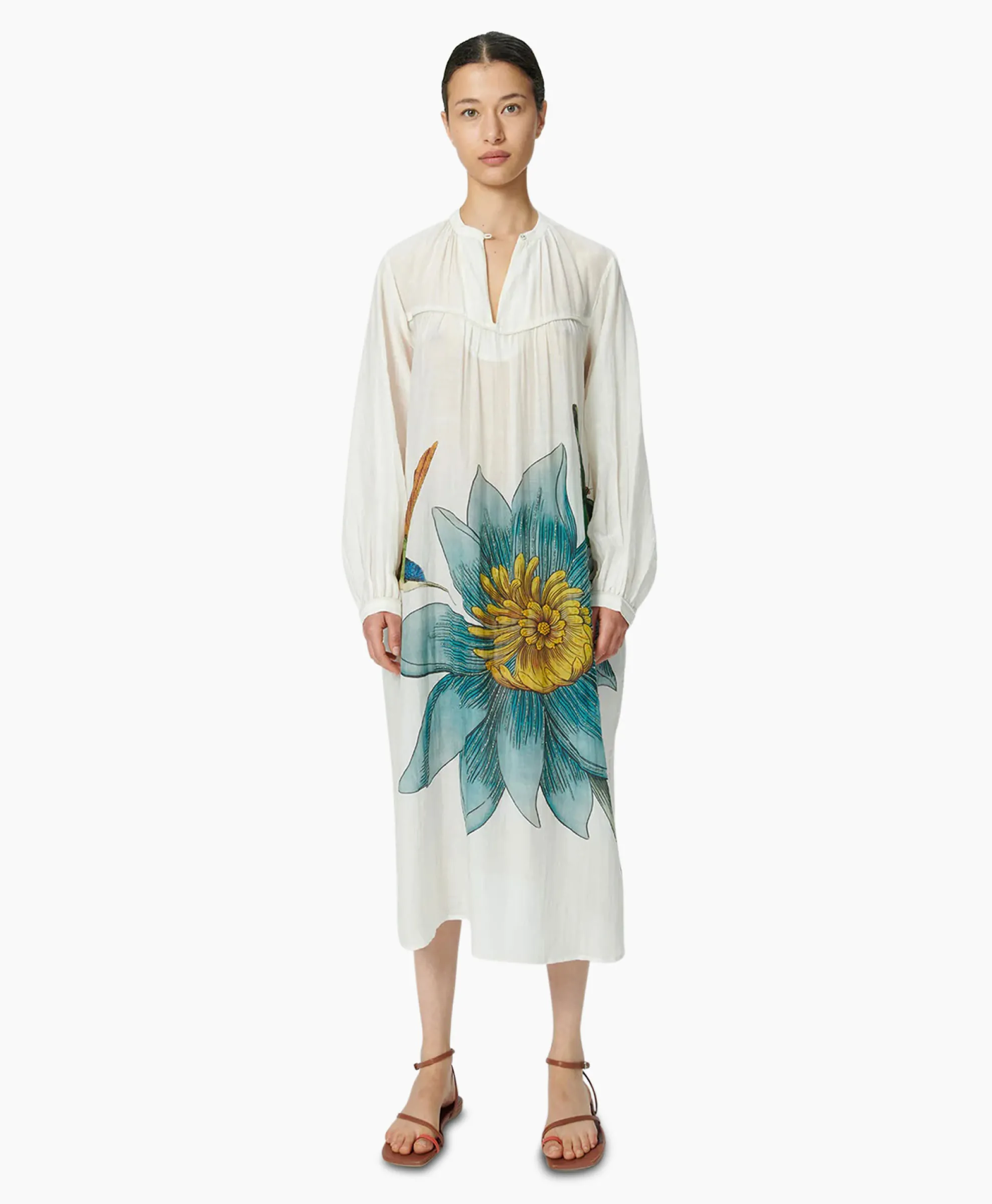 Chufy Maxi Jurk Daisy Embroidered Blauw