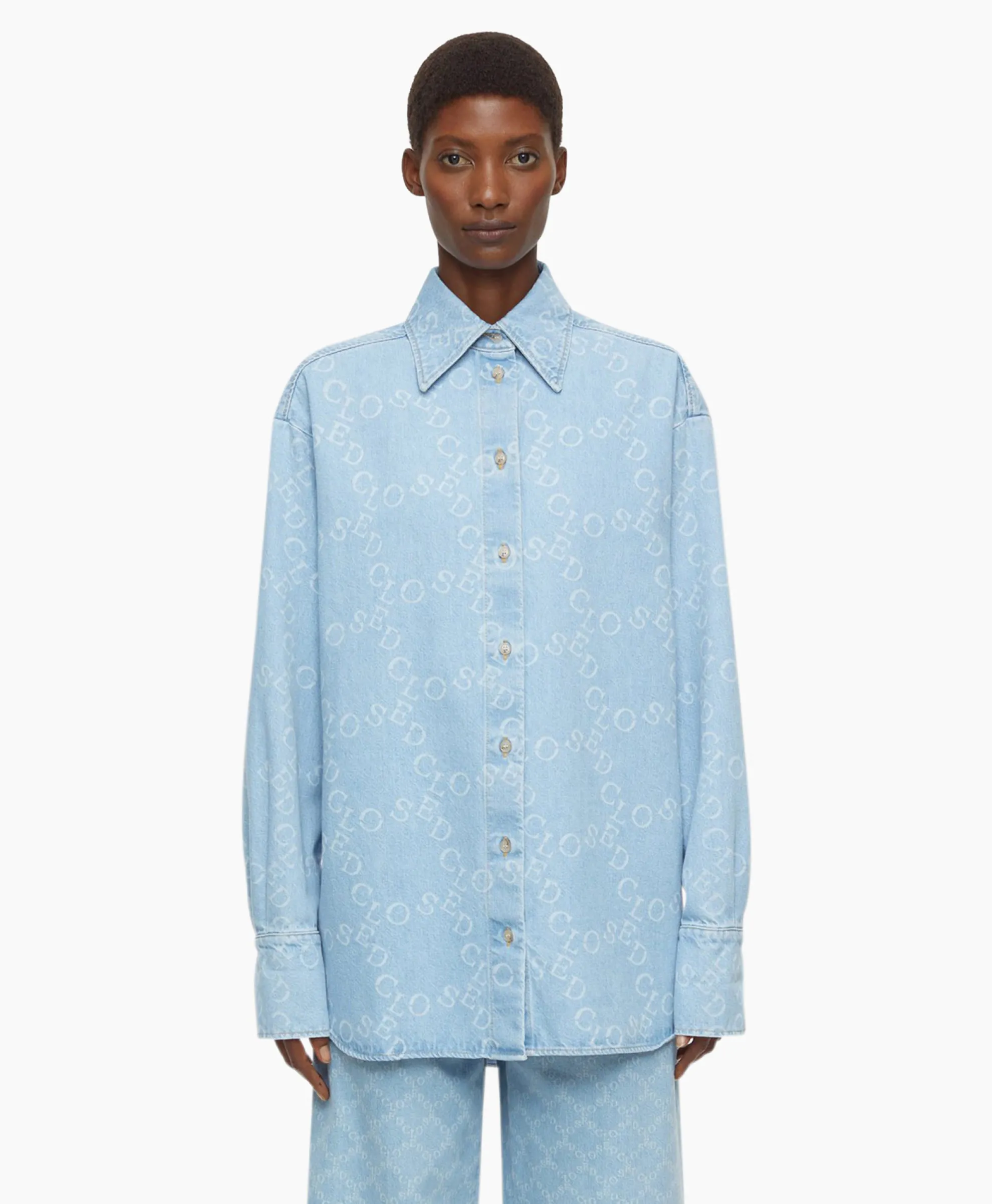 Closed Blouse Boxy Long Sleeve Licht Blauw