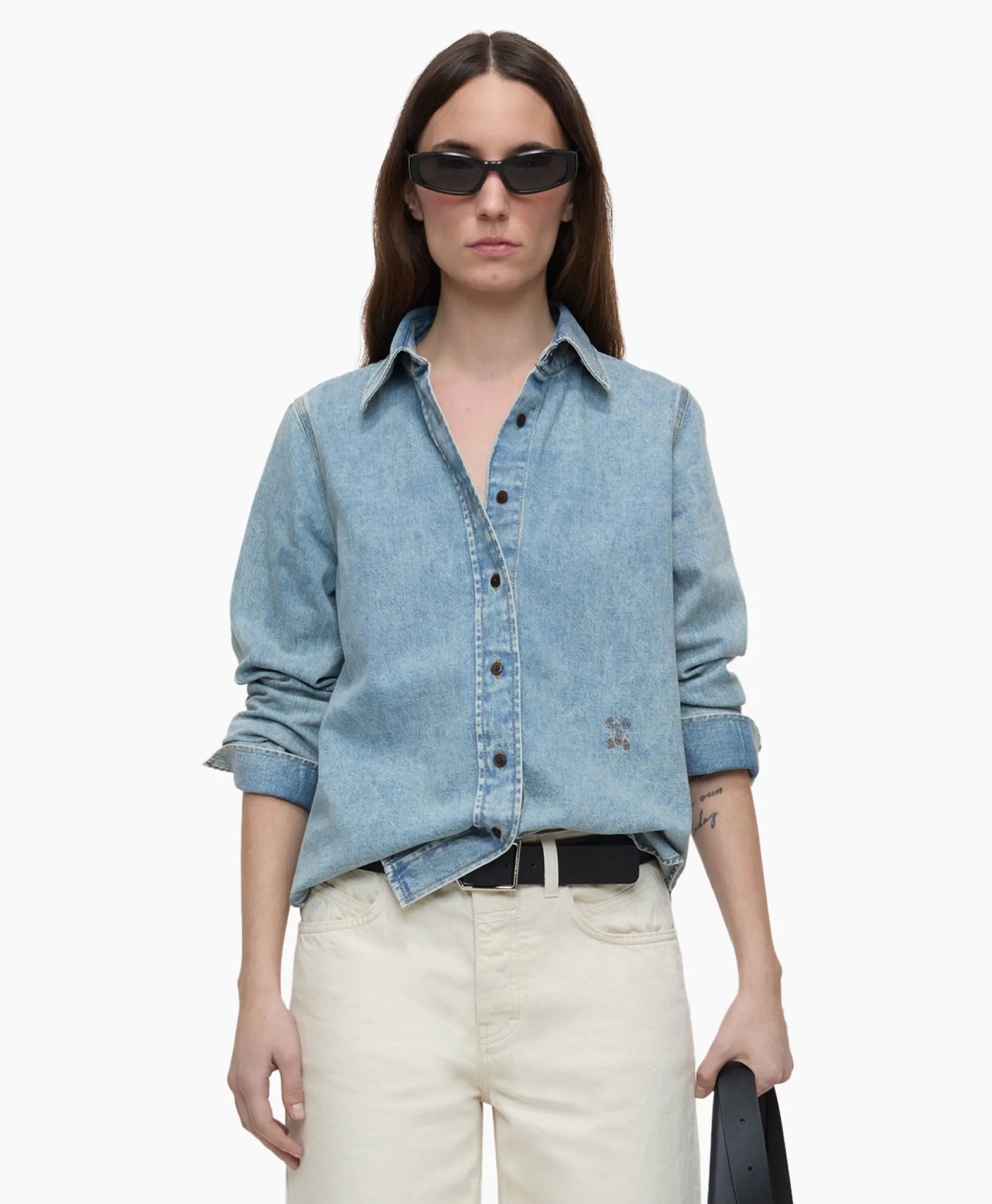 Closed Blouse Fitted Midden Blauw