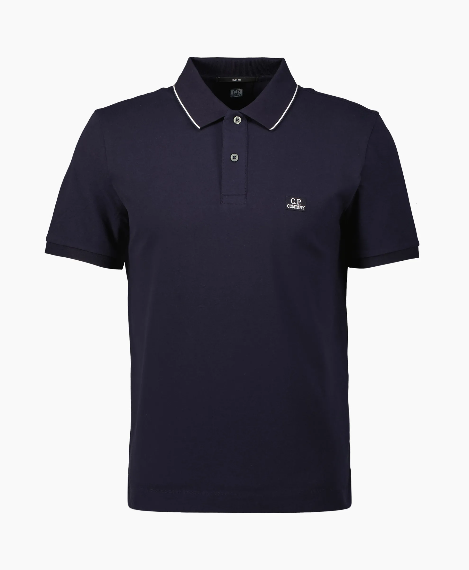 Cp Company Polo Stretch Piquet Striped Collar Donker Blauw