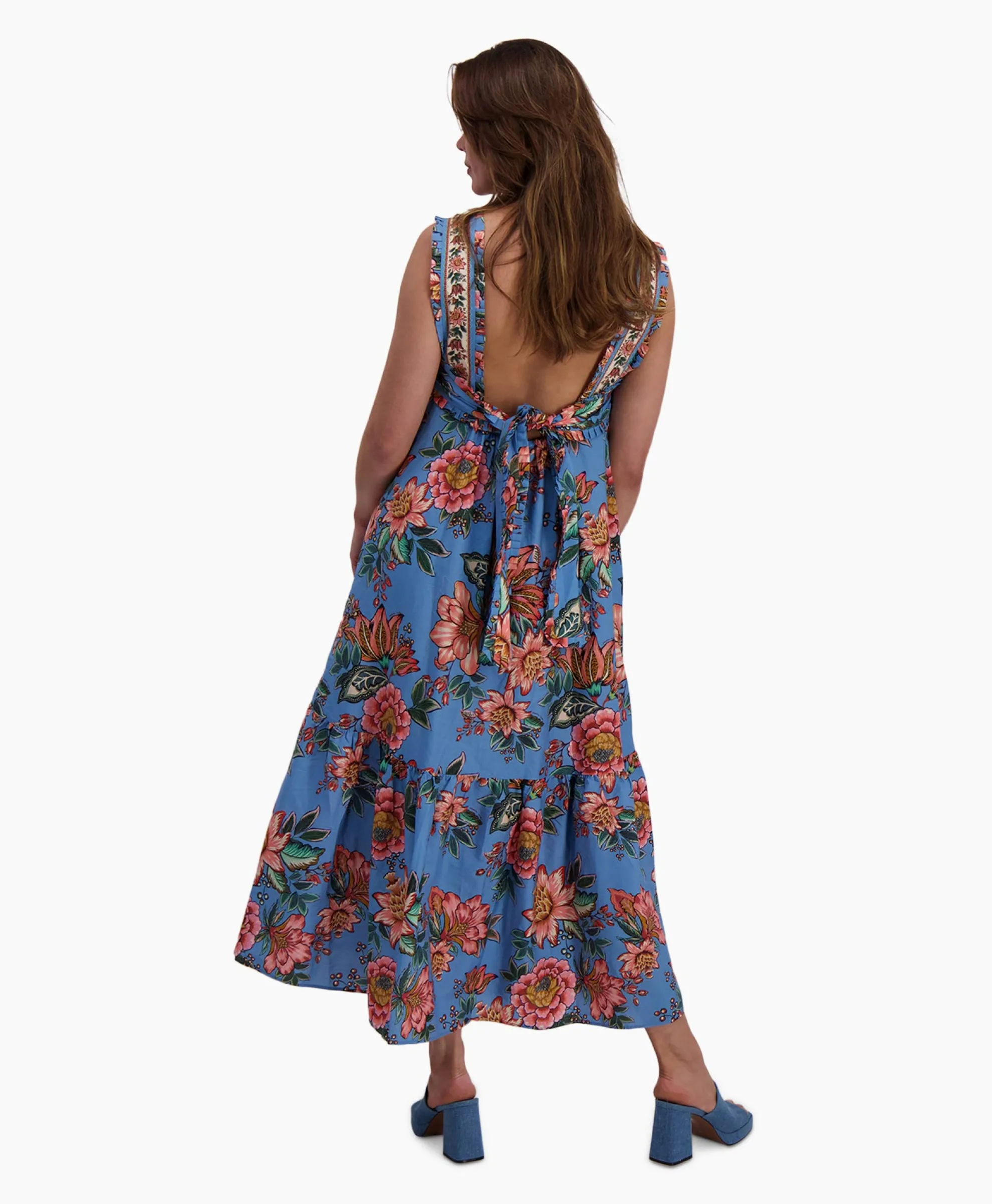 Farm Rio Maxi Jurk Wonderful Bouquet Blue Sleeveless Blauw