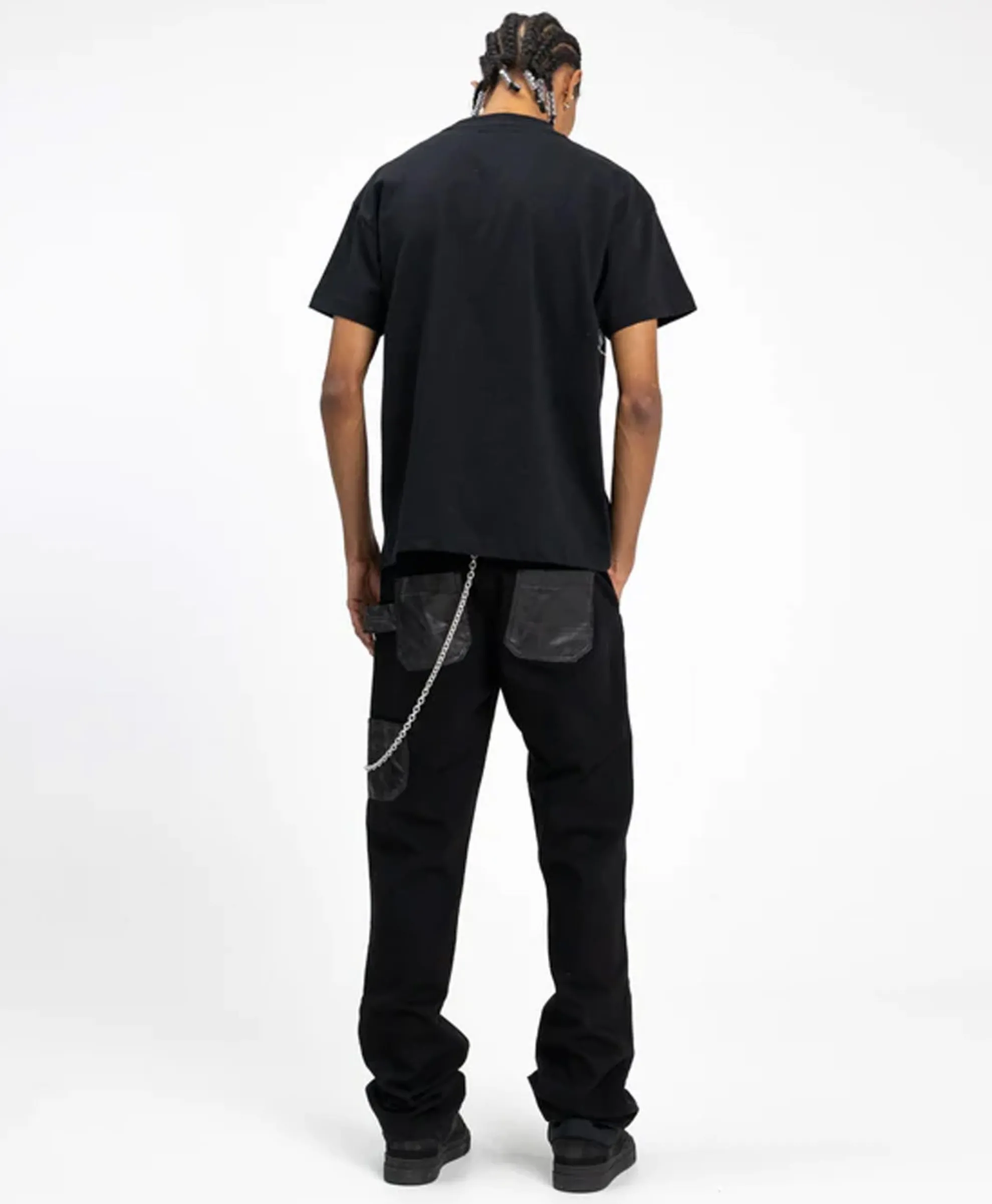 Flaneur Jeans Carpenter Straight With Leather Patches Zwart