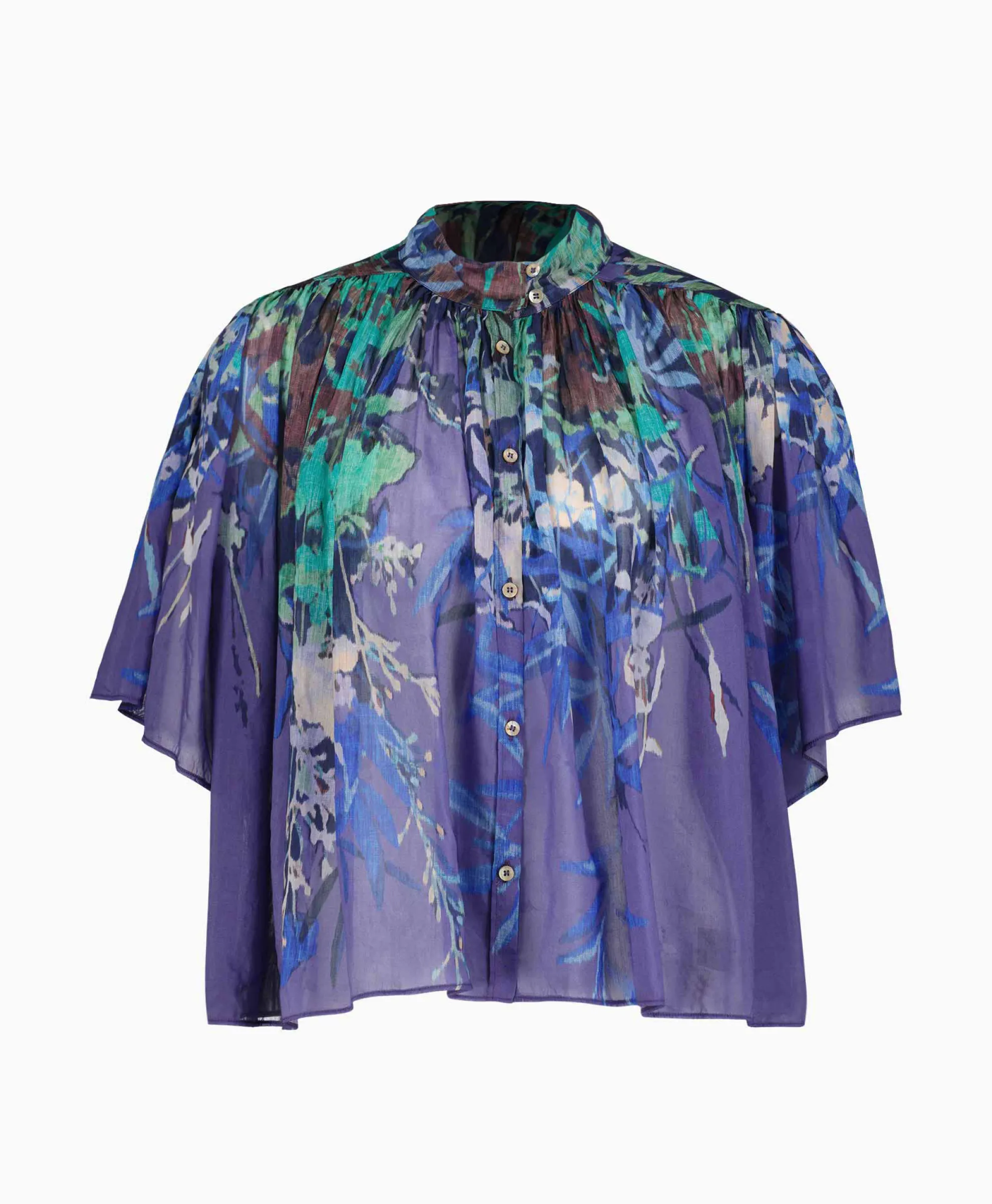 Forte_Forte Blouse Heaven Print Cotton Silk Voile Short Sleeve Paars