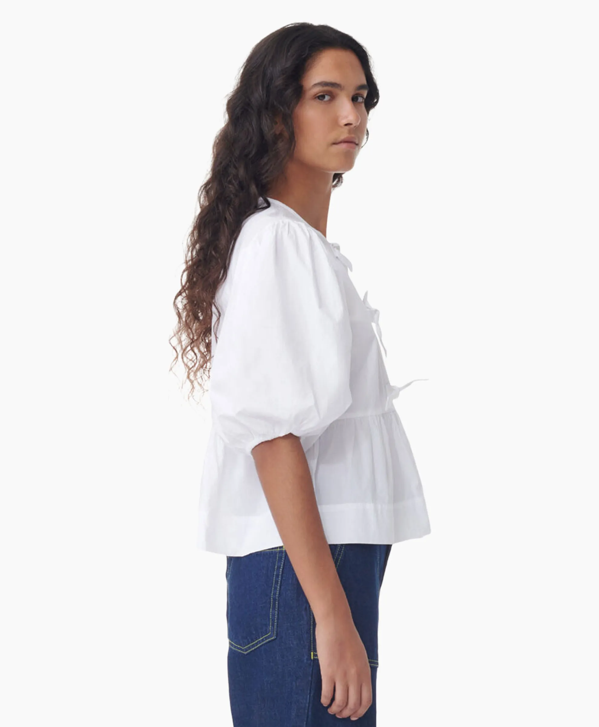Ganni Blouse Cotton Poplin Peplum Wit