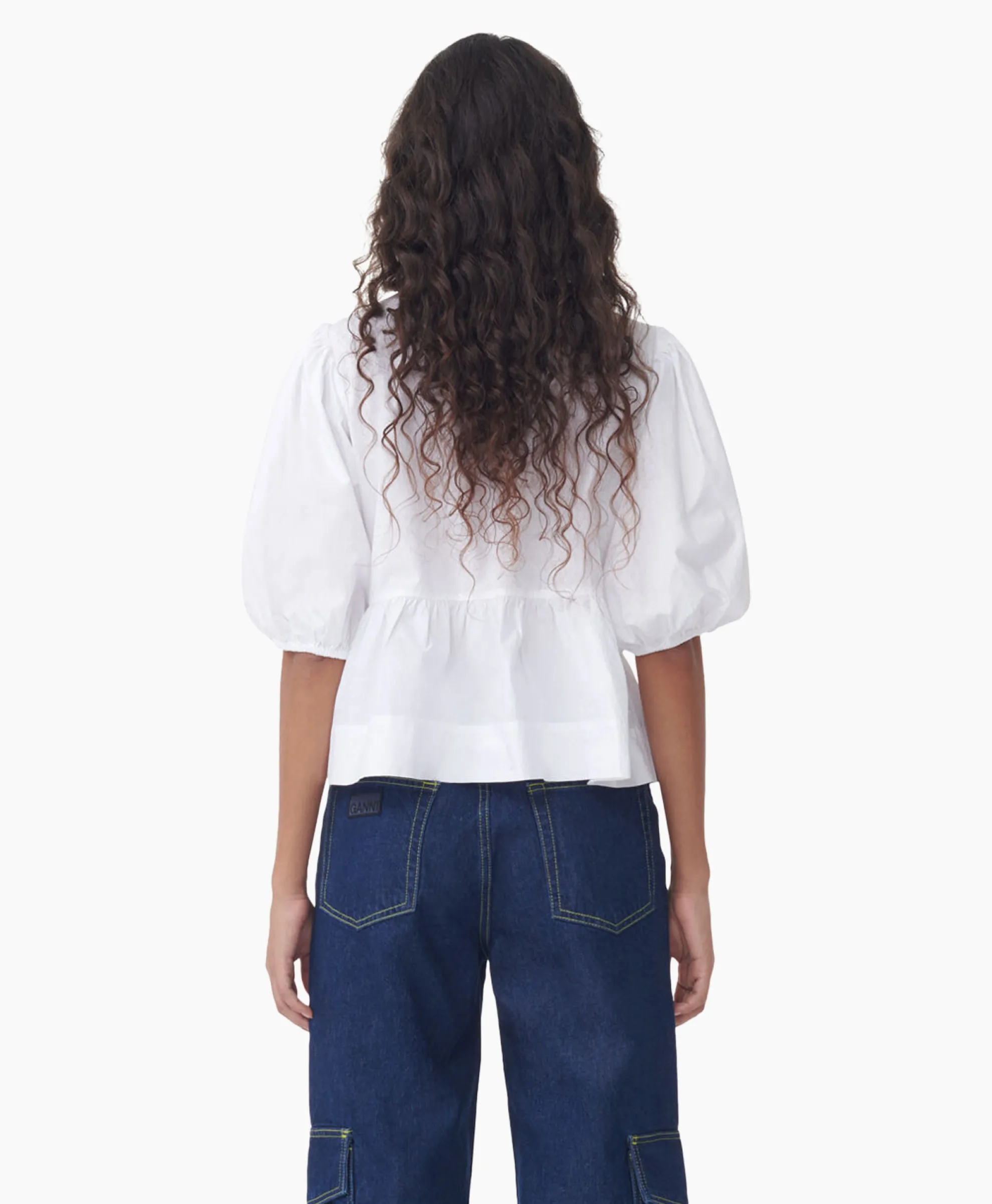 Ganni Blouse Cotton Poplin Peplum Wit