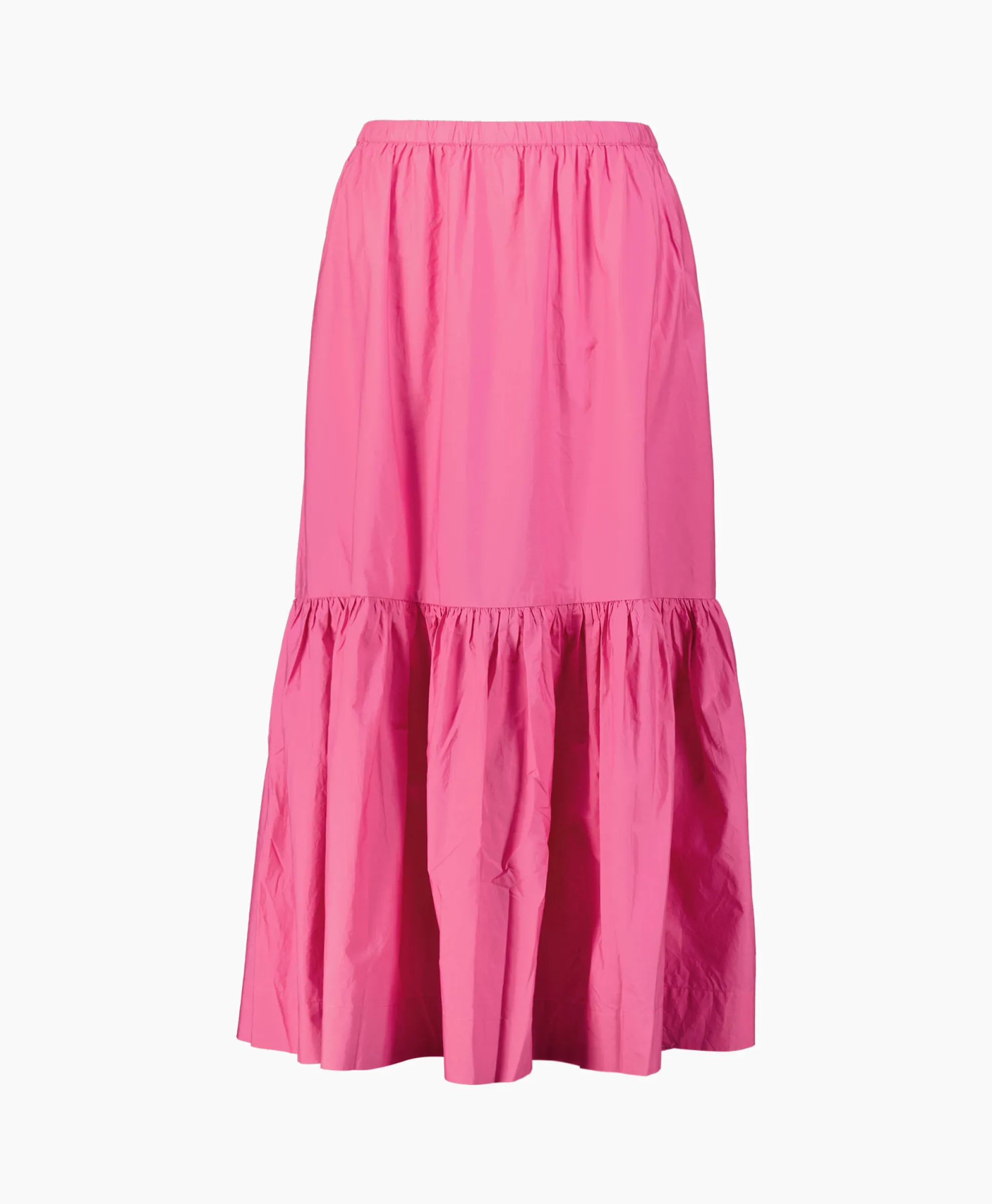 Ganni Maxi Rok Cotton Poplin Long Flounce Pink