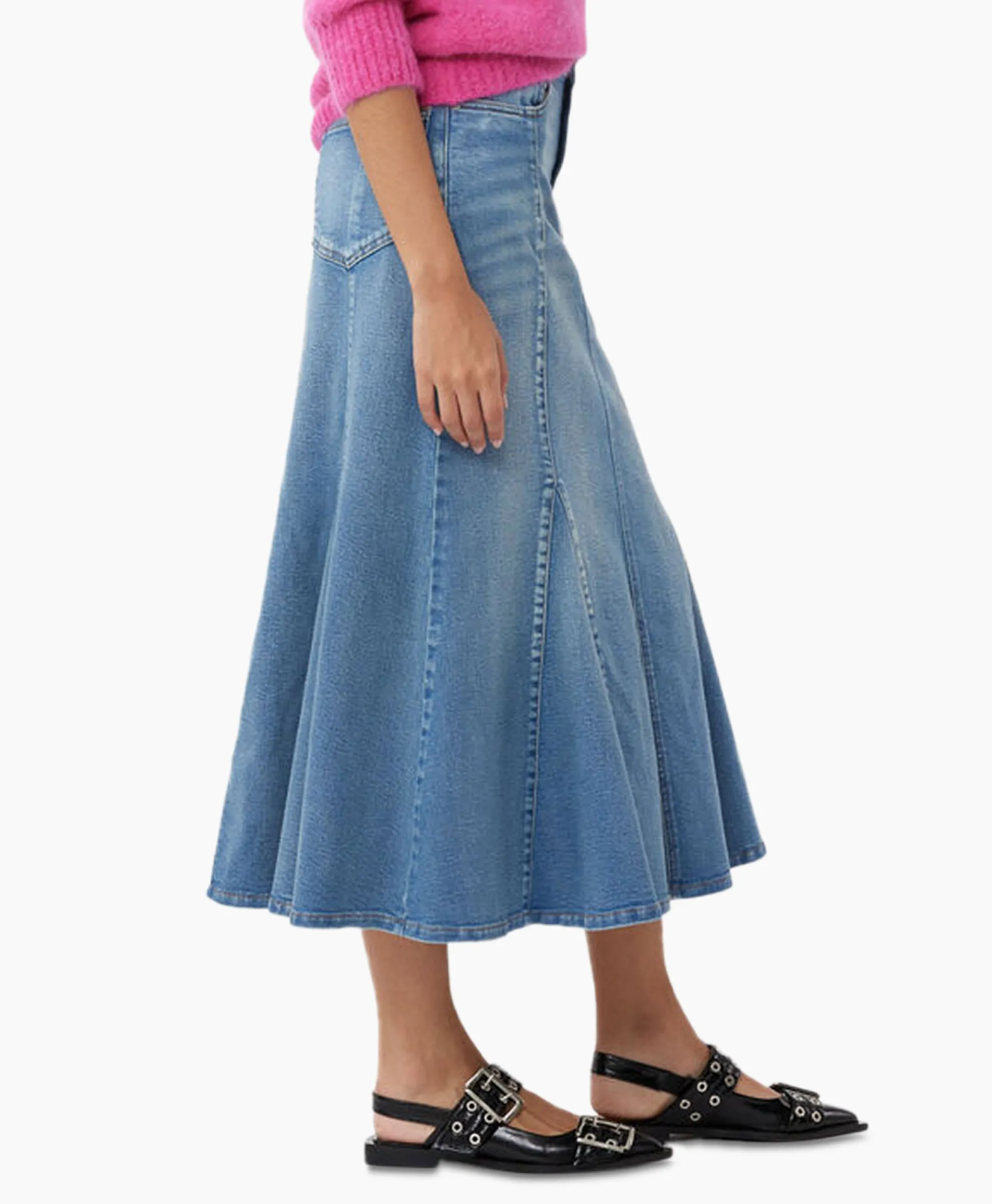 Ganni Midi Rok Tint Denim Peplum Blauw