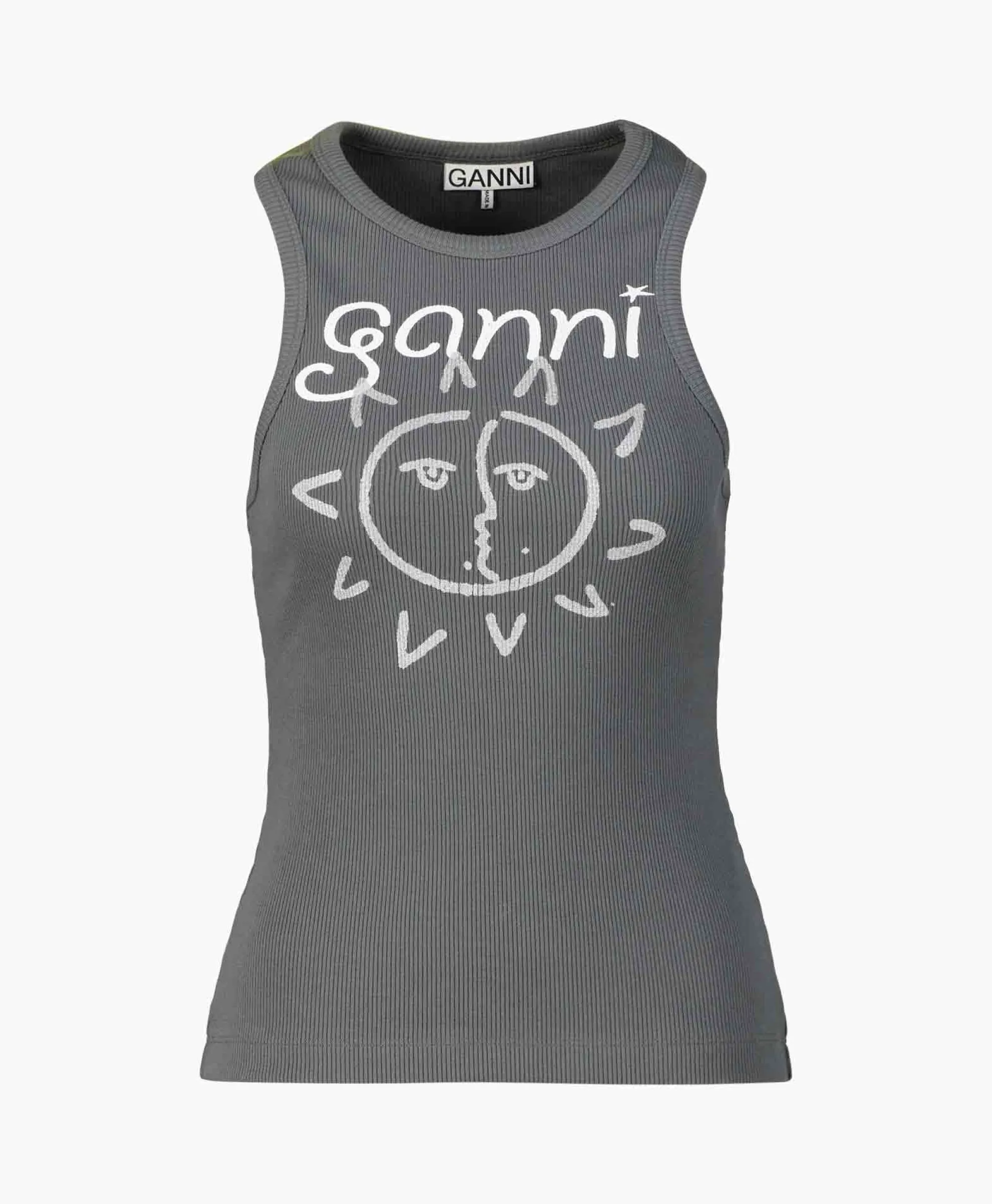 Ganni Top Graphic Rib Sun Grijs