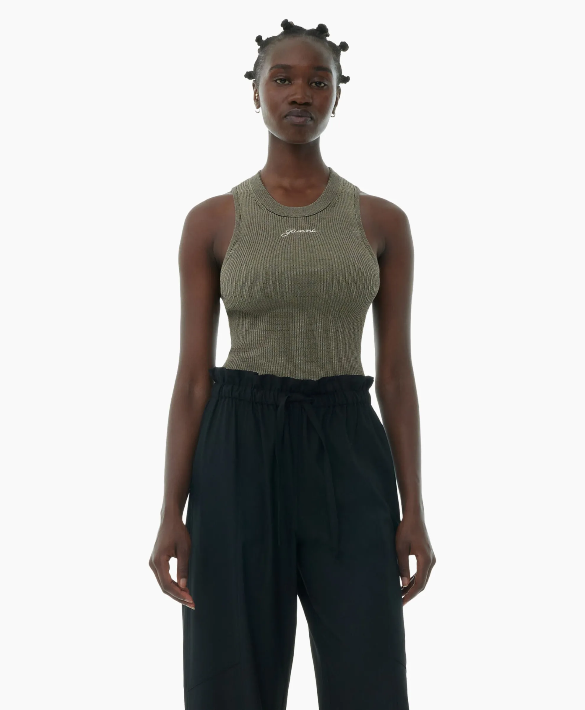 Ganni Top Melange Knit Sleeveless Bruin