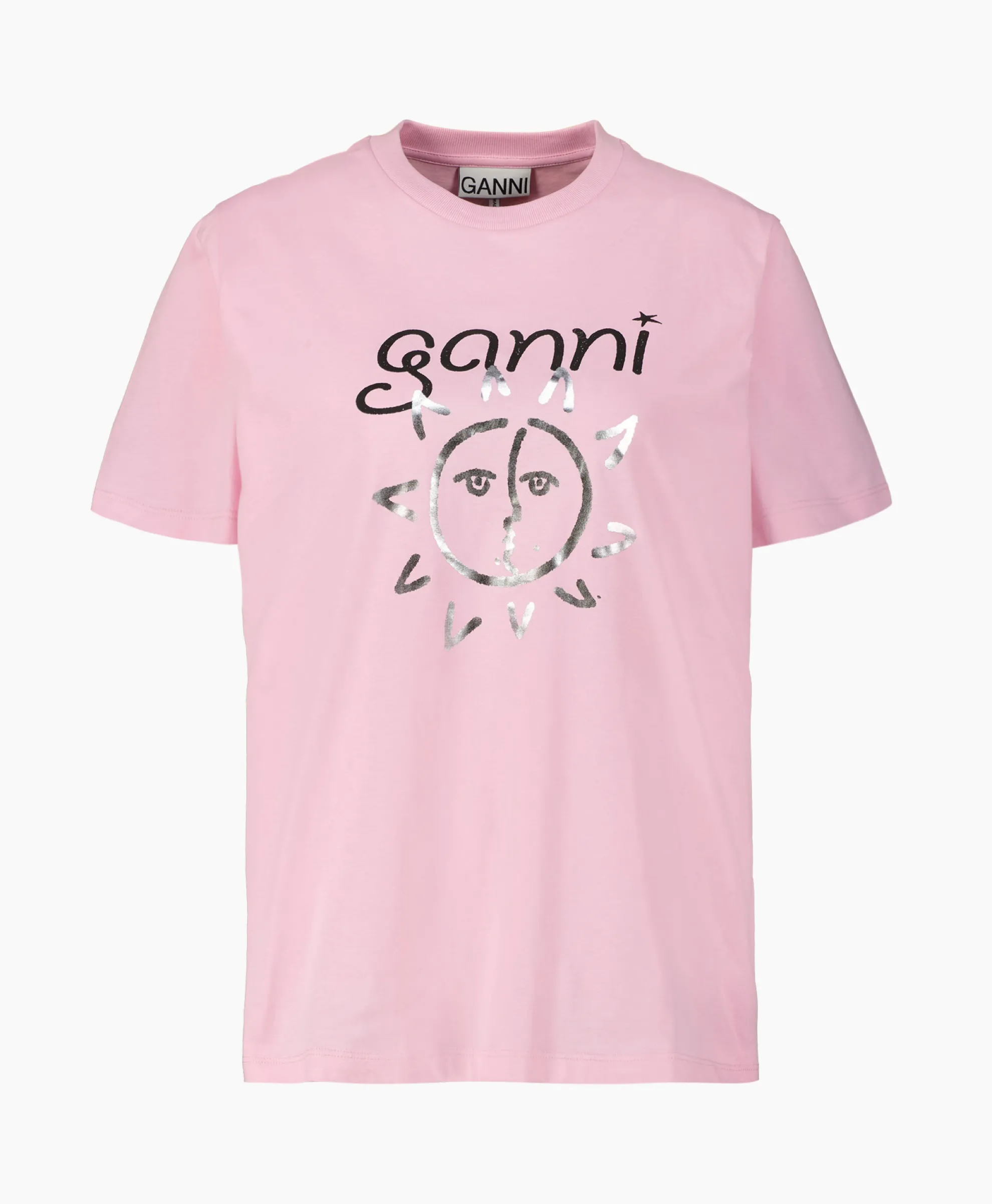 Ganni T-Shirt Korte Mouw Basic Jersey Sun Relaxed Rose