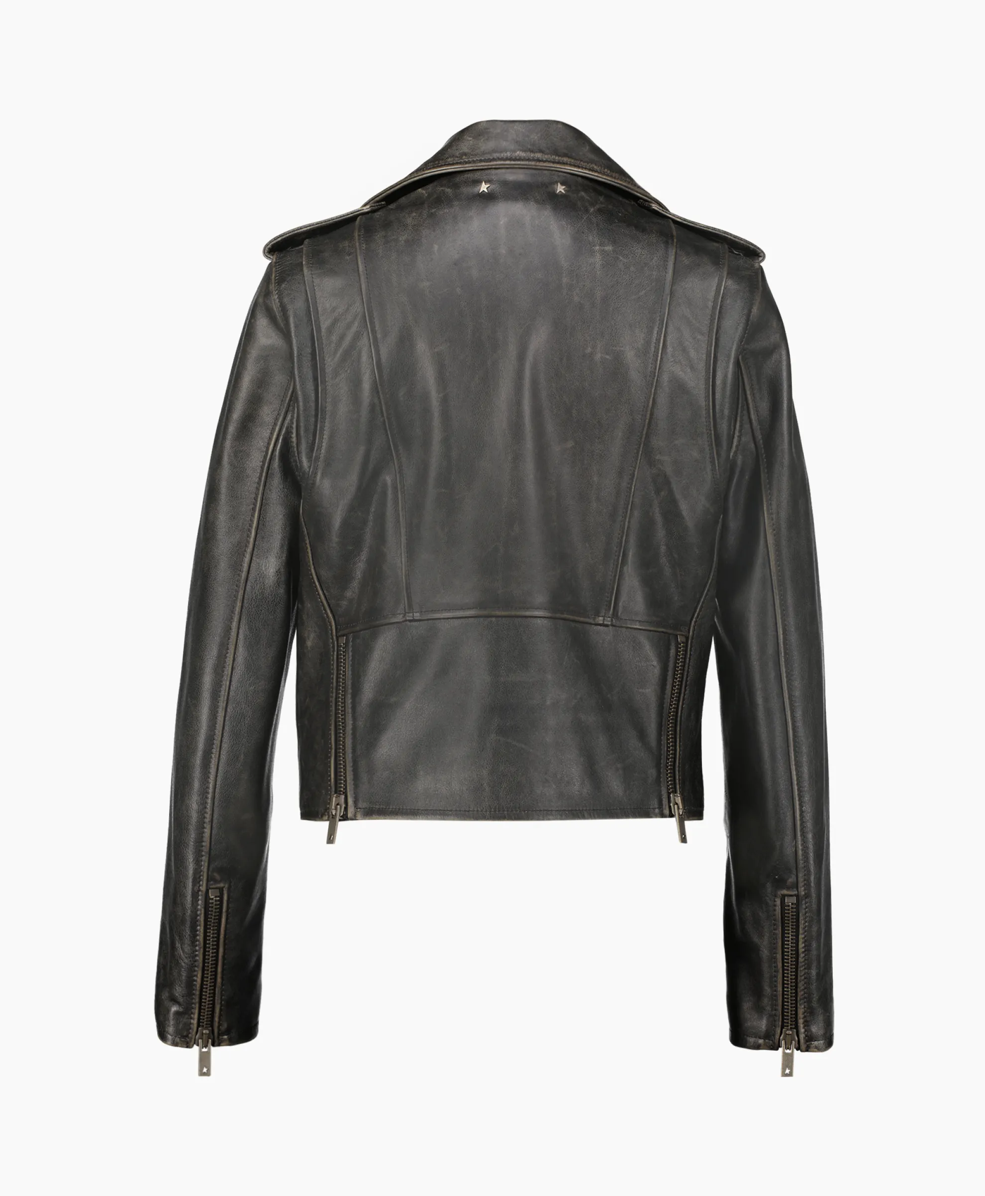 Golden Goose Leren Jas Golden W's Chiodo Distressed Bull Leathe Zwart