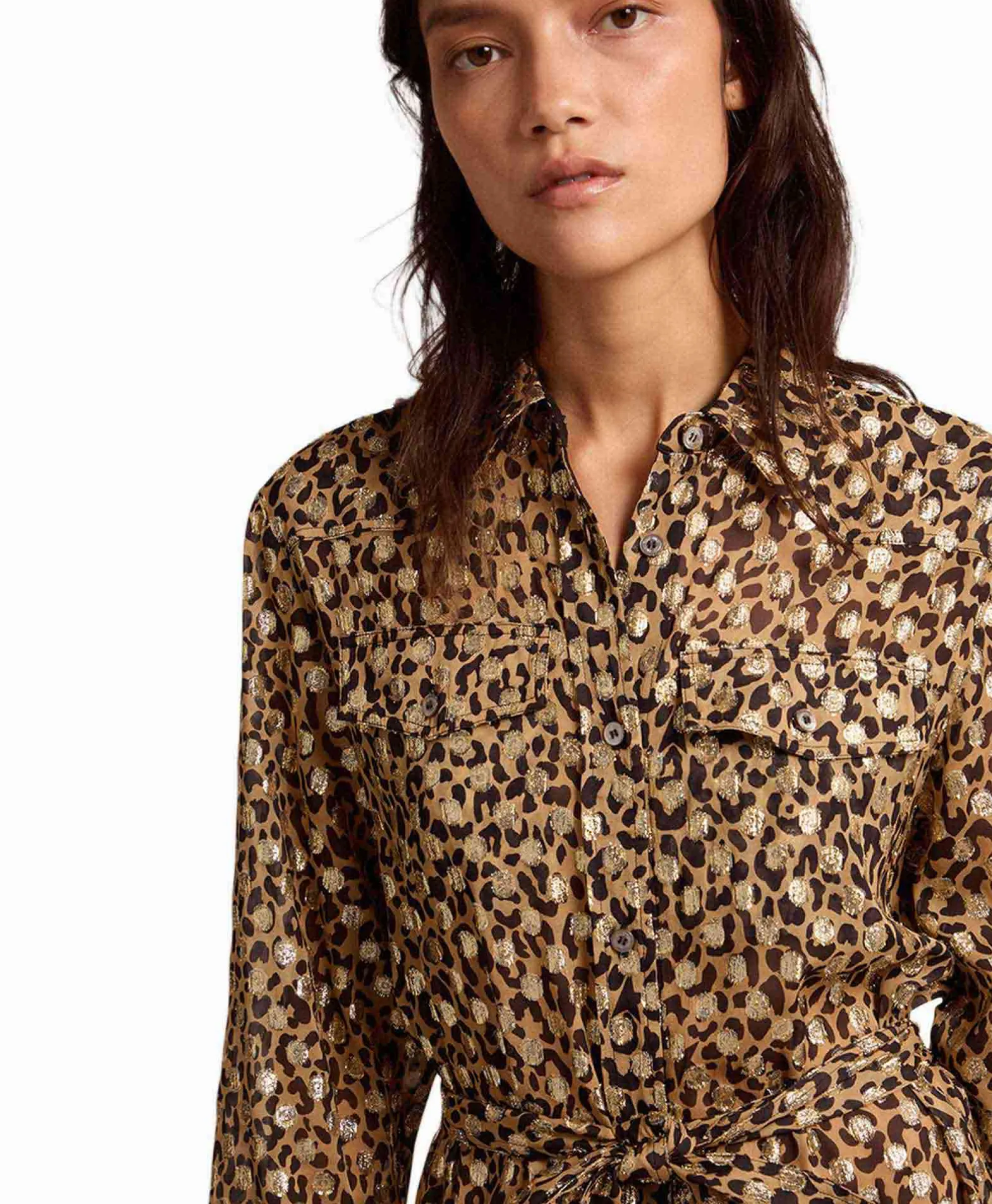 Golden Goose Midi Jurk Golden W's Chemisier Leopard Print Fil C Beige