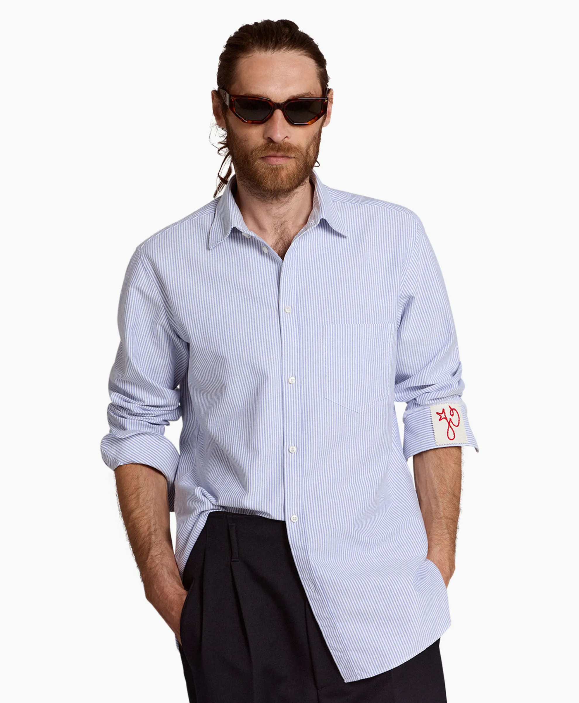 Golden Goose Overhemd Golden M's Regular Striped Cotton Oxford Blauw