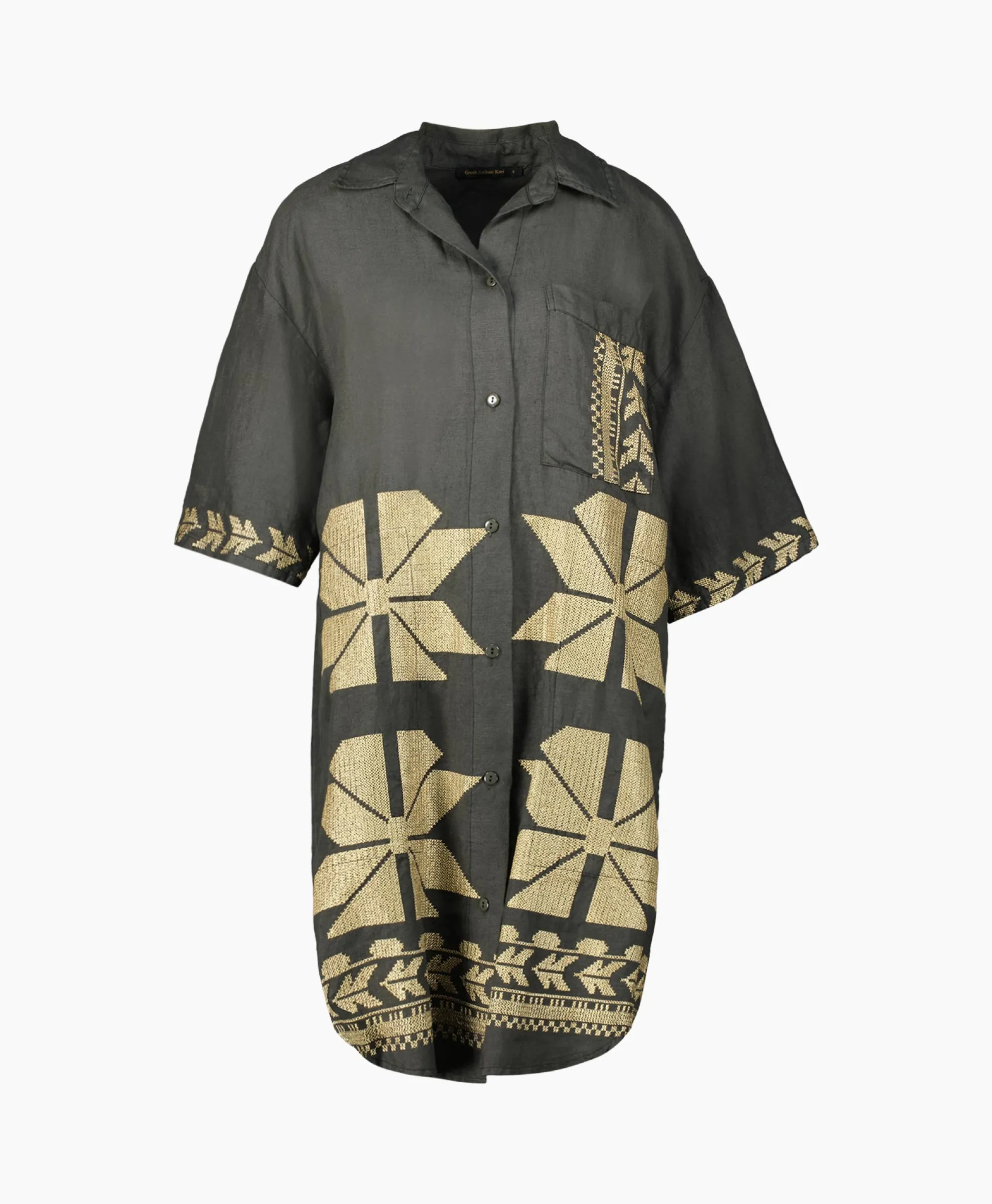 Greek Archaic Kori Maxi Jurk Aeolis Pocket Khaki