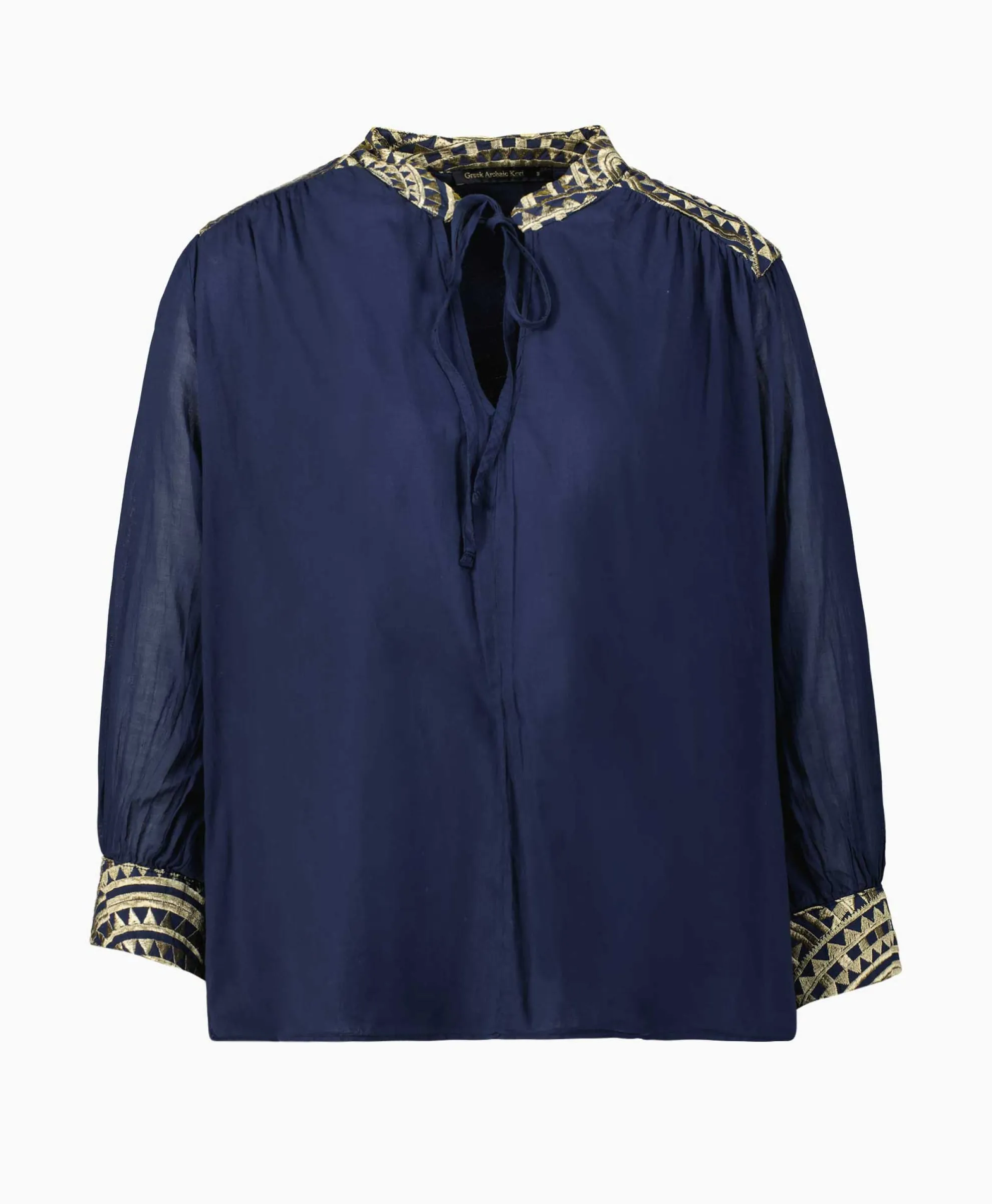 Greek Archaic Kori Blouse All Over Drawstrings Donker Blauw