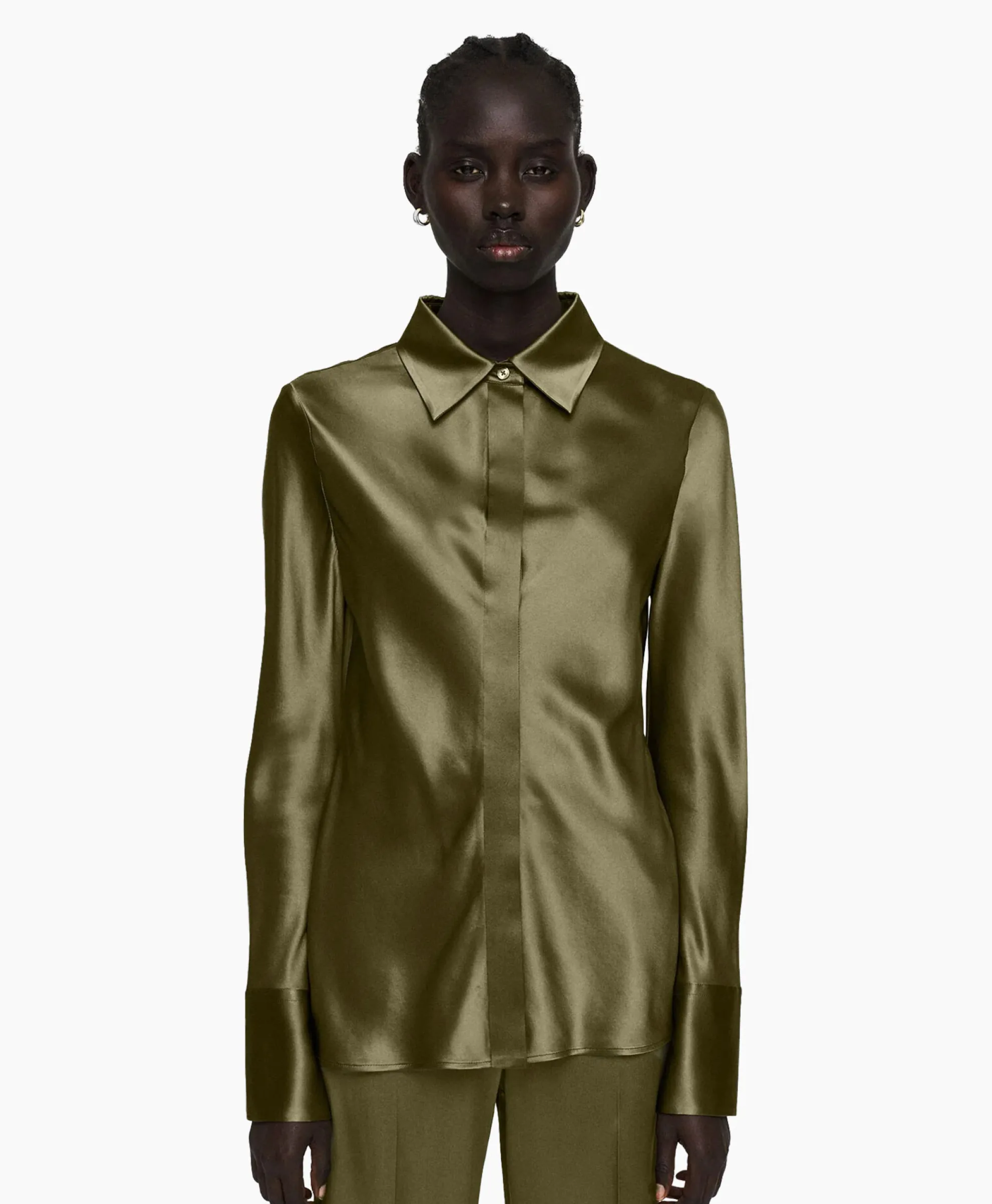 Joseph Blouse Brunel Silk Satin Olijf