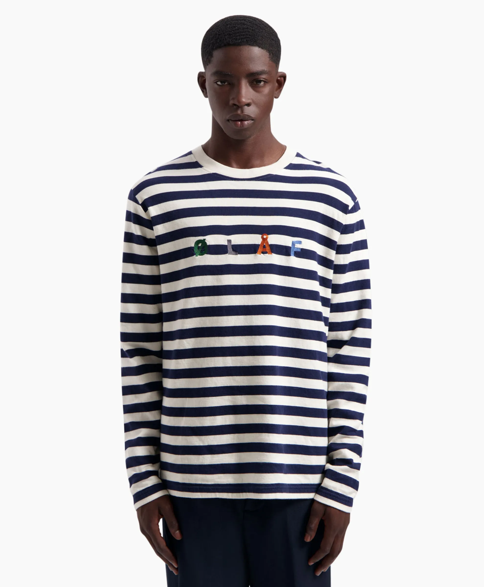 Olaf Hussein T-Shirt Stripe Sans Ls Wit