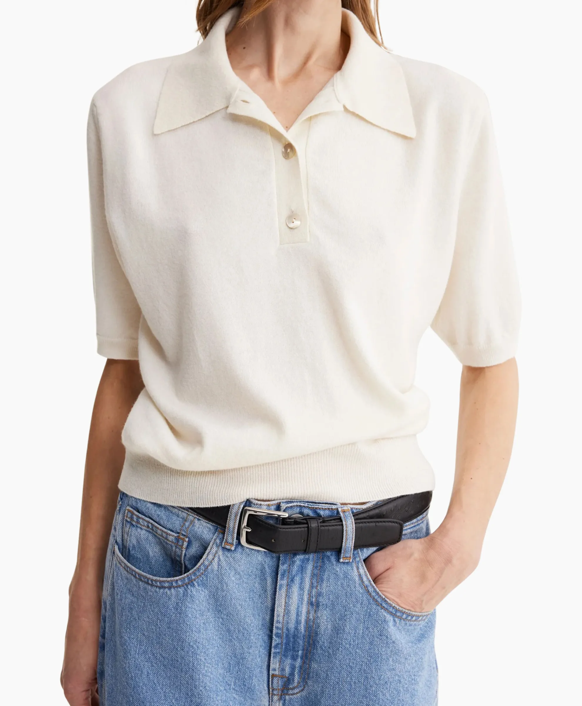 Rohe Polo Short Sleeve Knitted Ecru