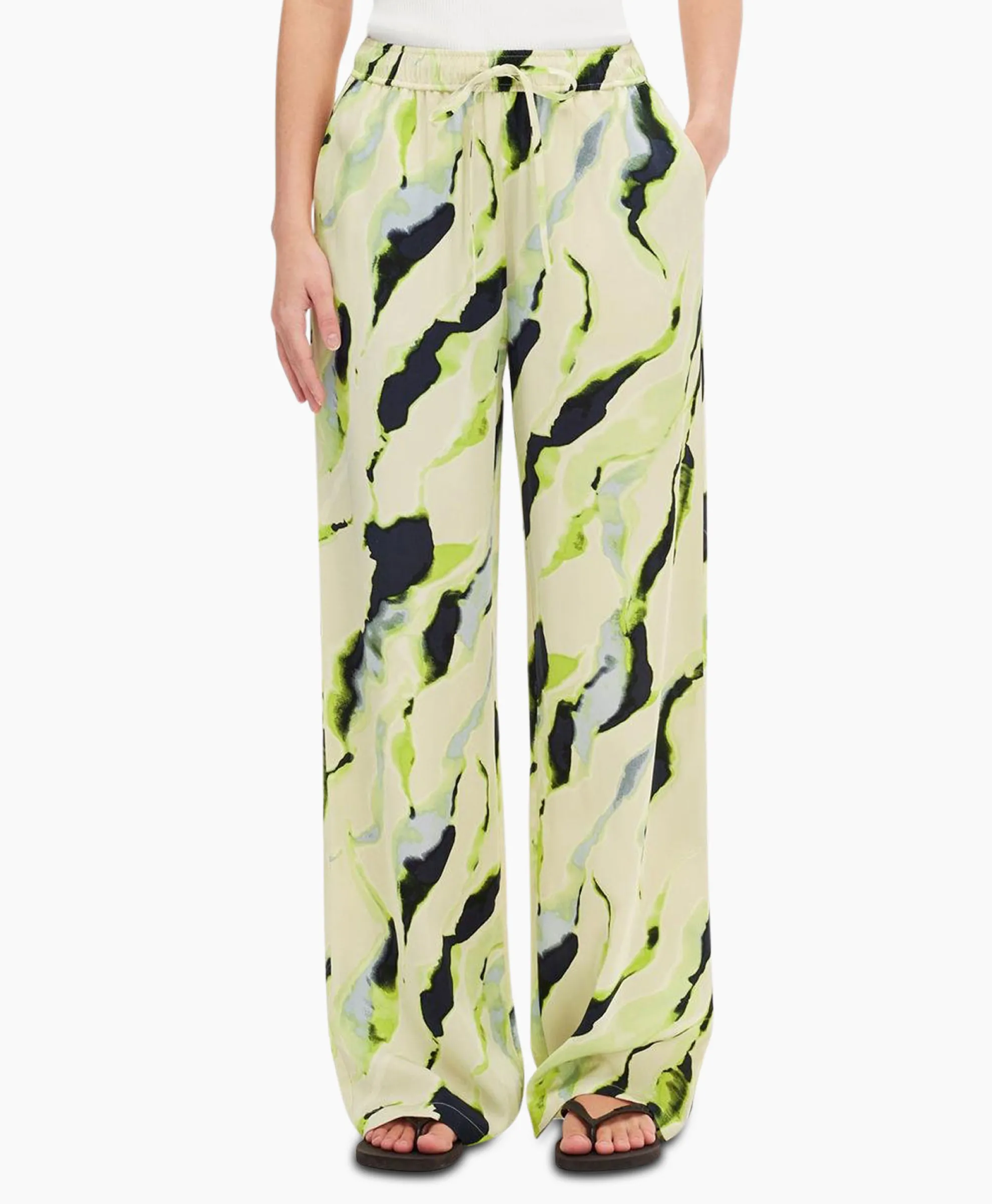 Selected Femme Pantalon Lilian Hw Aop Wide Pant B Goud