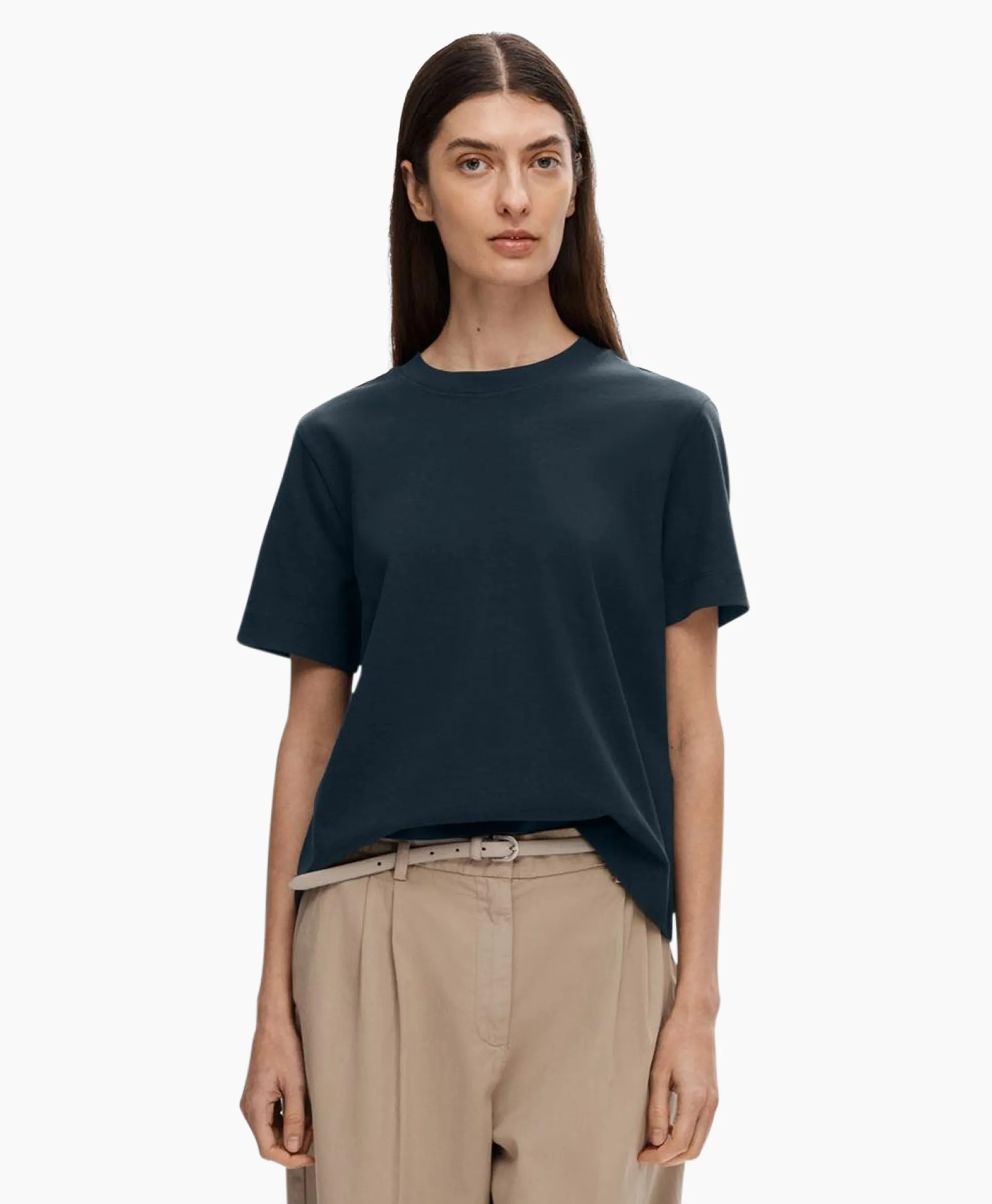 Selected Femme Selected Femme T-Shirt Essential Ssboxy Tee Noos Donker Blauw