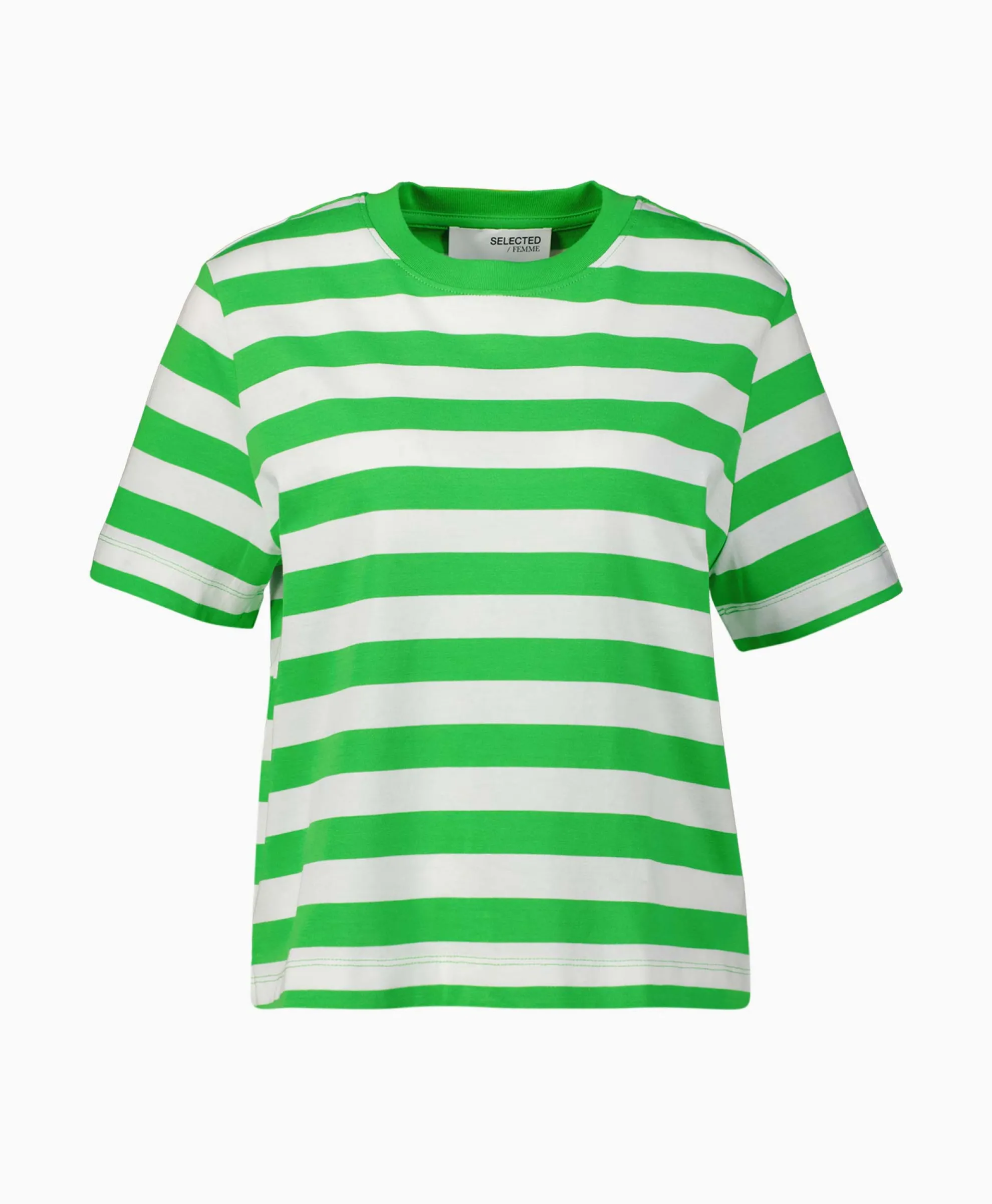 Selected Femme T-Shirt Korte Mouw Essential Ss Striped Boxy Tee N Groen