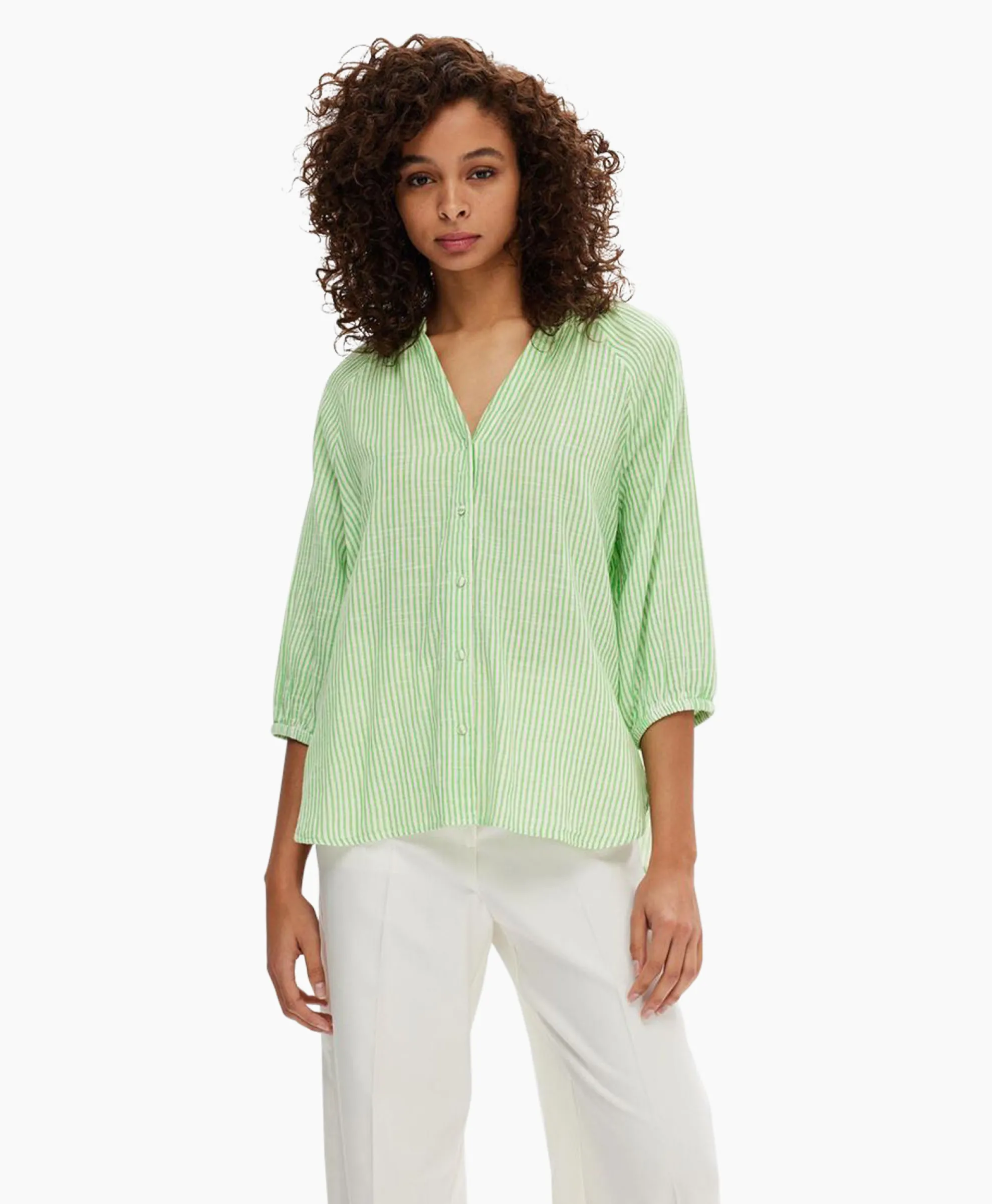 Selected Femme T-Shirt Korte Mouw Alberta 3/4 Stripe Shirt Noos Off White