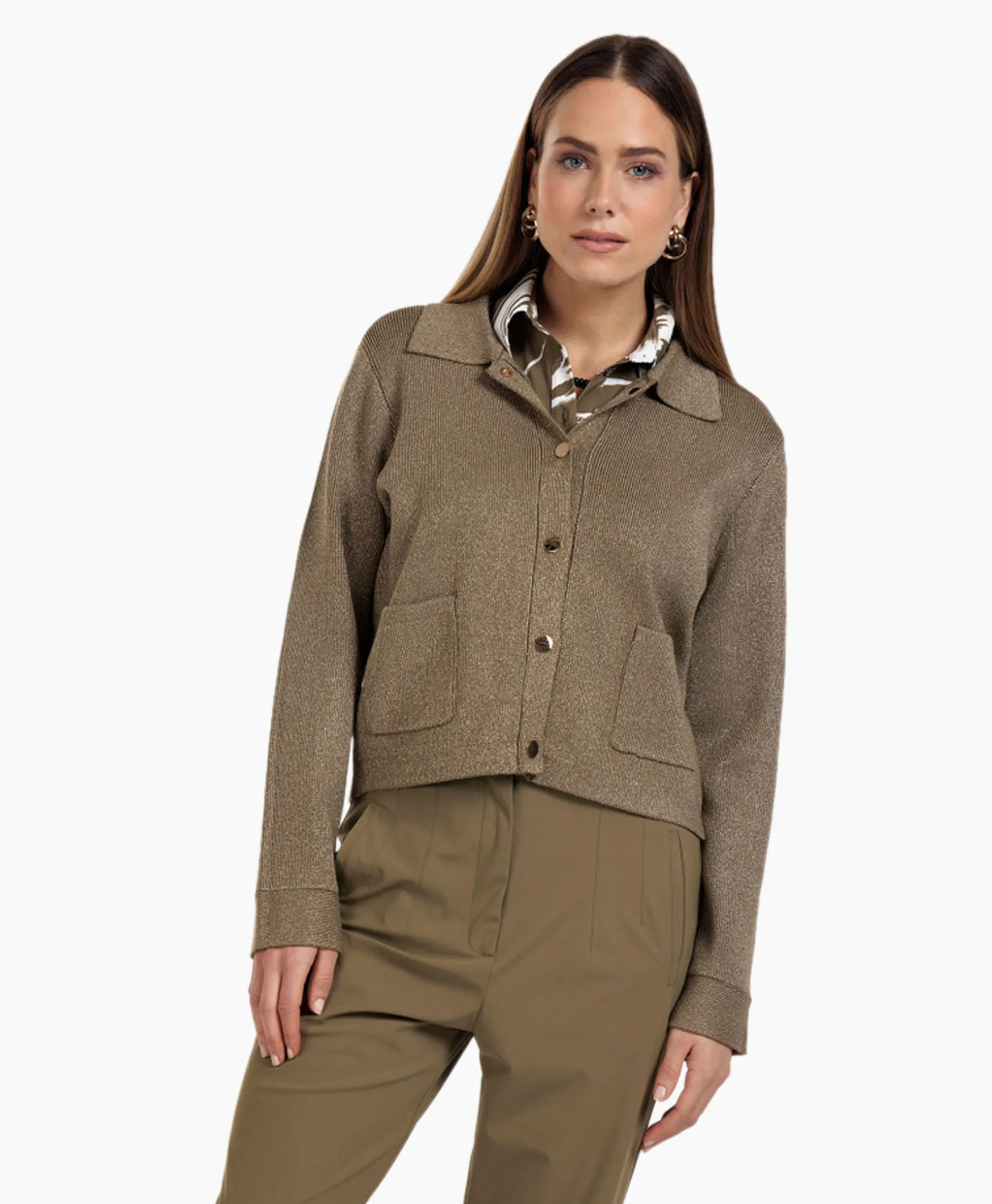 Studio Anneloes Vest Imke Lurex Cardigan Bruin Dessin