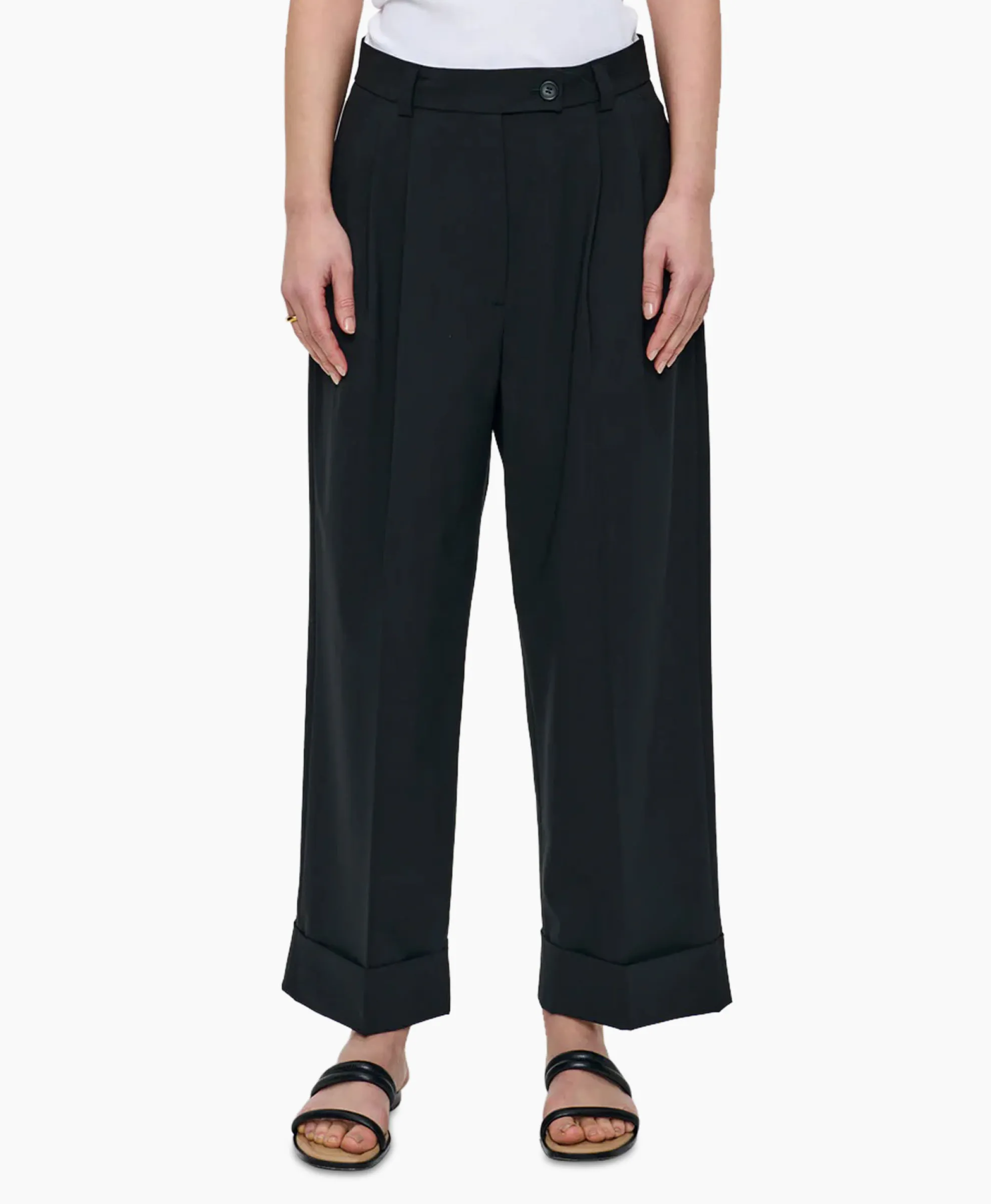 Zenggi Pantalon Tropical Wool Straight Zwart