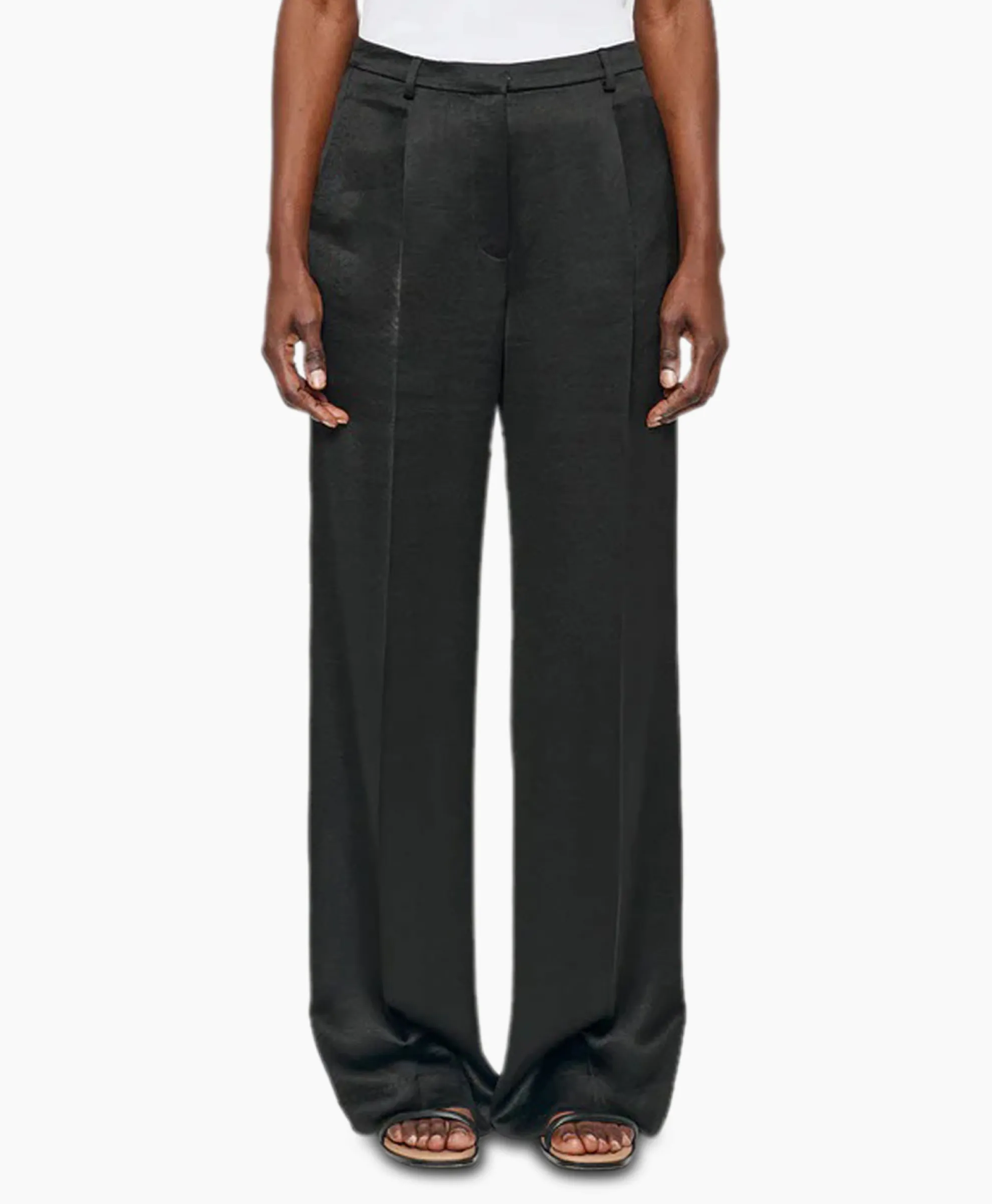 Zenggi Pantalon Wide Leg Satin Zwart